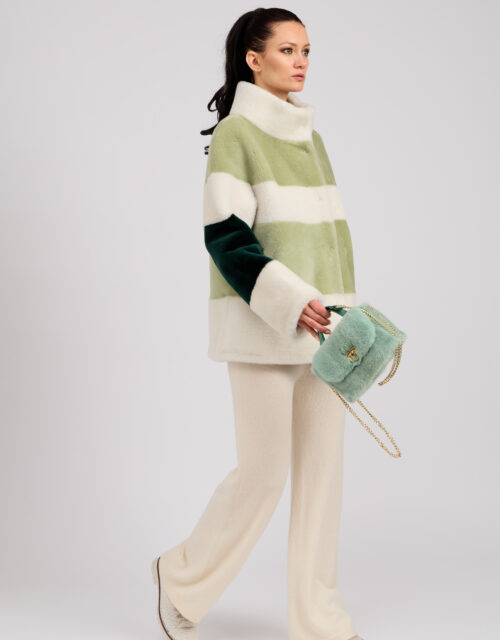 26/27 Giacca in shearling epilato multicolore panna, verde abete e fair green