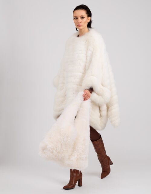 Borsa maxi in shearling muflone colore bianco