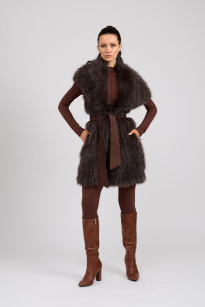 26/27 Gilet in volpe tricot colore tortora