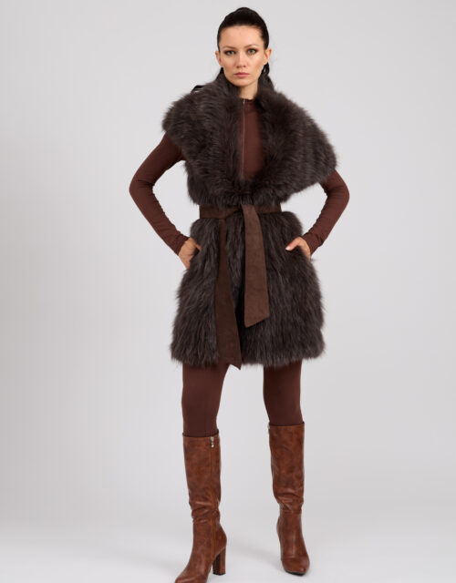 26/27 Gilet in volpe tricot colore tortora