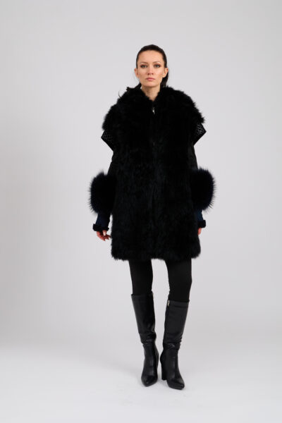 26/27 Gilet in volpe nera con inserti scamosciato colore nero
