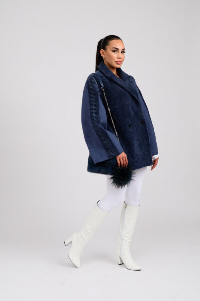 26/27 Giacca in cashmere e shearling colore blu opale