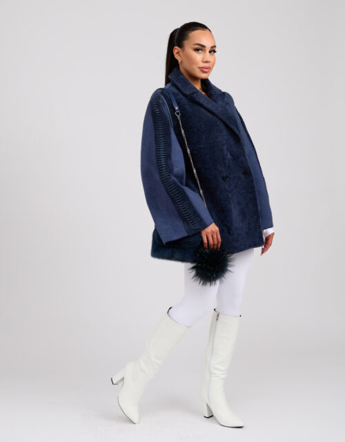 26/27 Giacca in cashmere e shearling colore blu opale