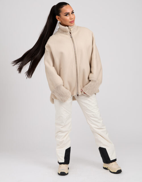 26/27 Giacca in shearling nappato con bordure in lana colore panna