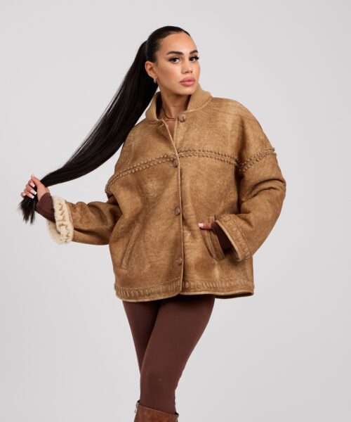 26/27 Giacca in shearling selvaggiato colore cuoio