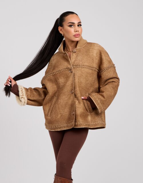 26/27 Giacca in shearling selvaggiato colore cuoio
