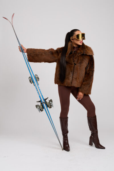 26/27 Giubbotto in shearling muflone brinato ruggine e colore di fondo blu