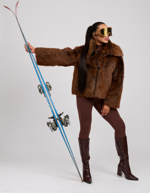 26/27 Giubbotto in shearling muflone brinato ruggine e colore di fondo blu