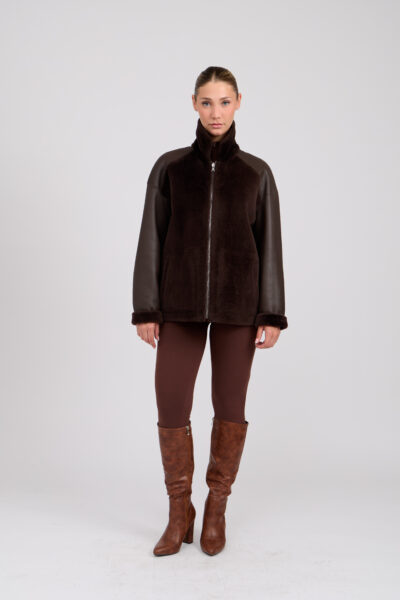 26/27 Giubbotto in shearling epilato e nappato reversibile colore testa di moro