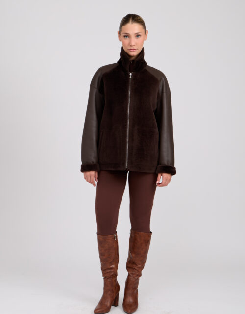 26/27 Giubbotto in shearling epilato e nappato reversibile colore testa di moro