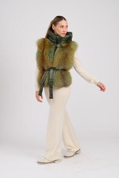 26/27 Gilet in volpe con piumino colore green e golden