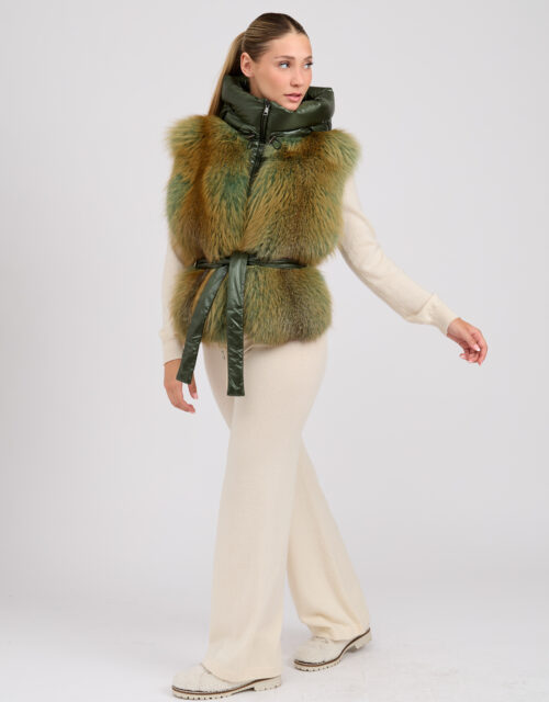 26/27 Gilet in volpe con piumino colore green e golden