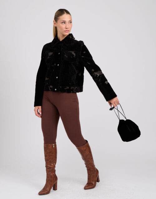26/27 Giubbotto in shearling epilato colore nero e cacao