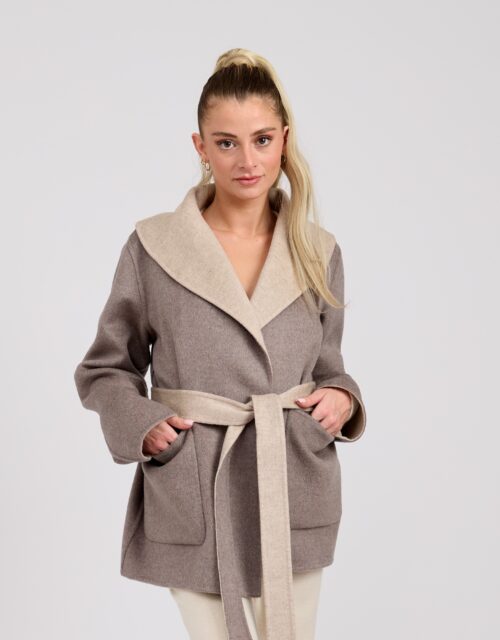 26/27 Cappotto in cashmere tortora reversibile beige