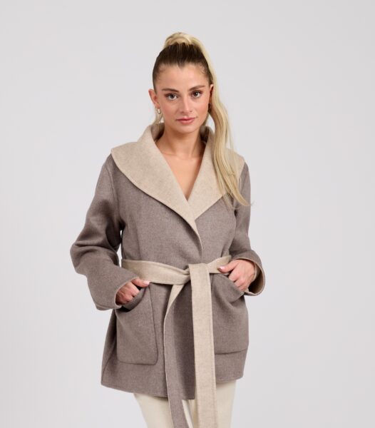 26/27 Cappotto in cashmere tortora reversibile beige