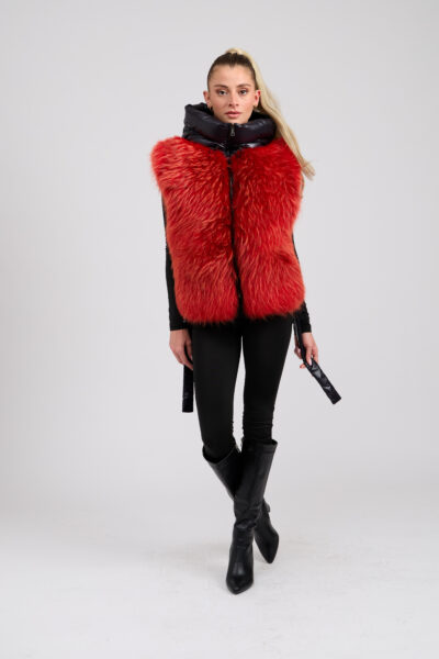 26/27 Gilet in volpe con piumino colore fuoco e viola velvet