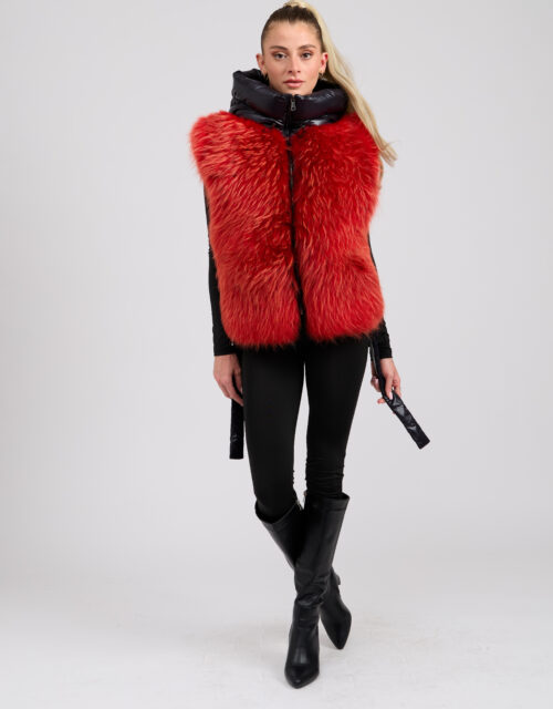 26/27 Gilet in volpe con piumino colore fuoco e viola velvet