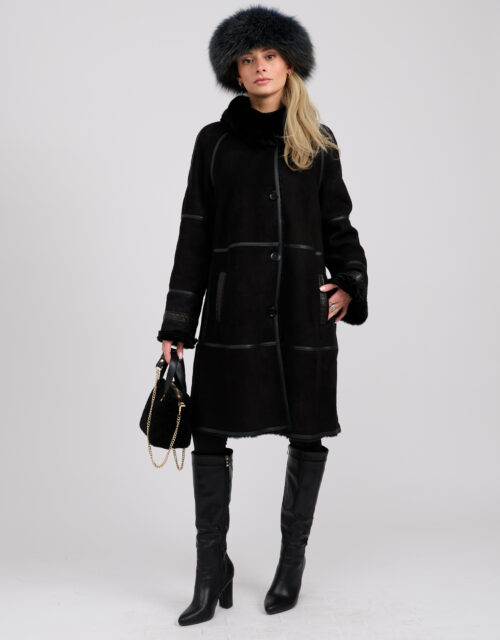 26/27 Cappotto in shearling scamosciato colore nero