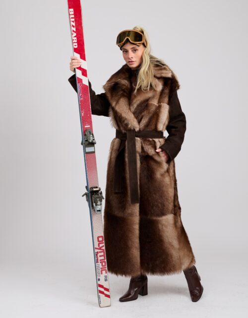 26/27 Cappotto maxi in shearling muflone dorsato chocolate brown