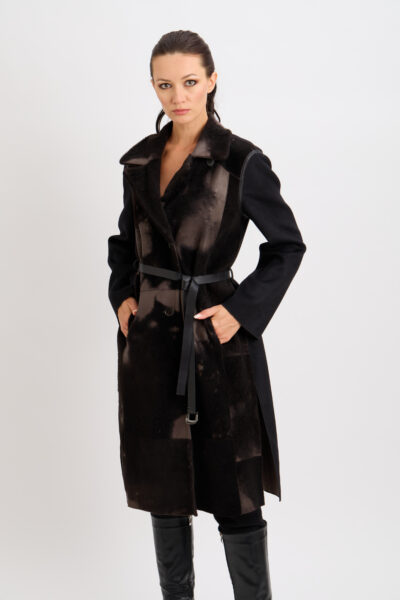 26/27 Cappotto in cashmere e shearling colore nero e cacao