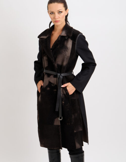 26/27 Cappotto in cashmere e shearling colore nero e cacao