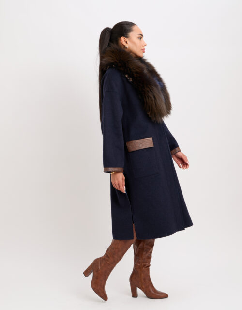 26/27 Cappotto in cashmere colore blu notte e mocha